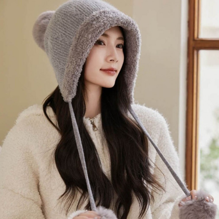 귀여운 스타일 방울달린 털 벙거지 여자 모자 겨울 패턴 디자인 트렌디 무드